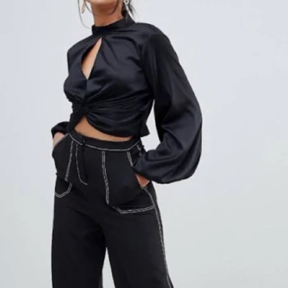ASOS design twist front crop top with puff sleeves